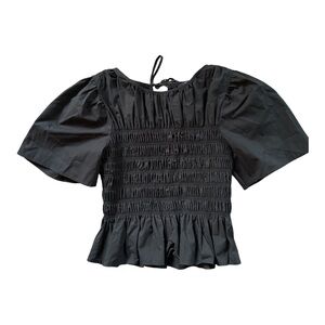 Rails Rosie Top Women XS Black EUC Smocked Peplum Balloon Sleeve Whimsigoth